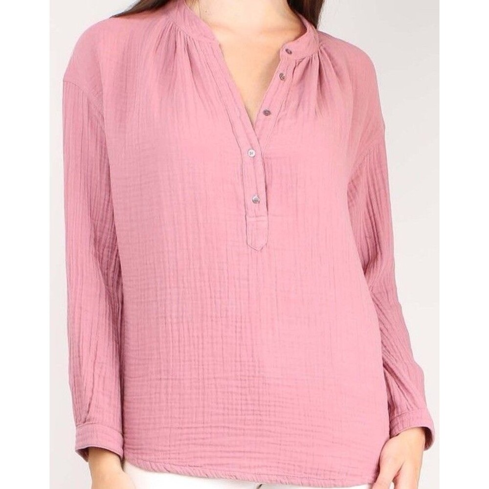 Xirena Cotton Gauze Pink Blouse Cottagecore Prairie Beachy Boho Quiet Luxury S